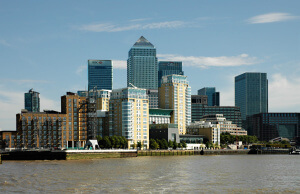 London, Canary Wharf from Thames