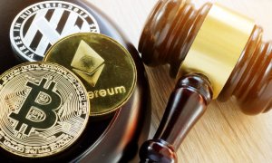 Crypto coins and judge hammer