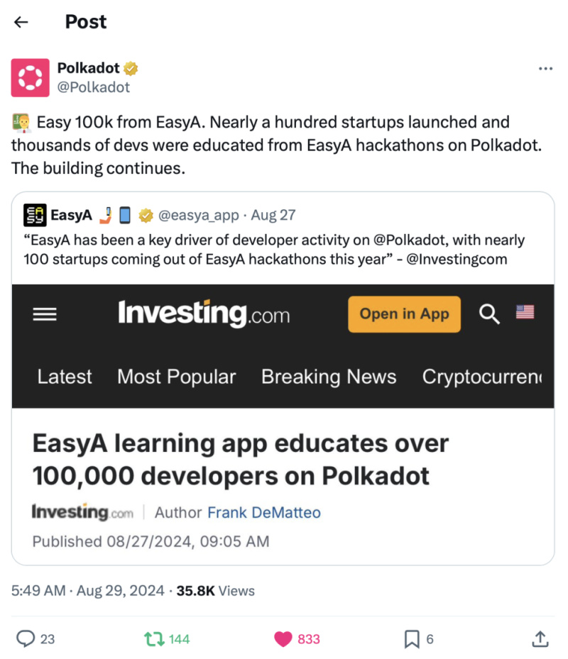 screenshot of the polkadot post