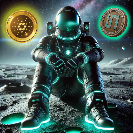 astranaut sitting on the planet with cardano logo