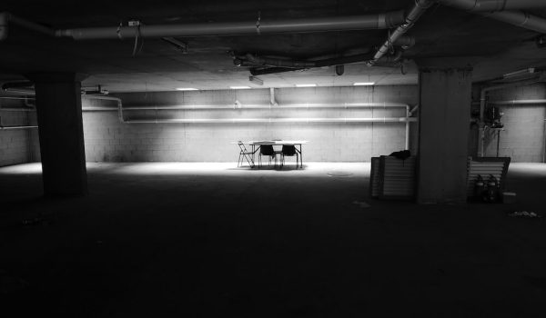 empty table dark chair